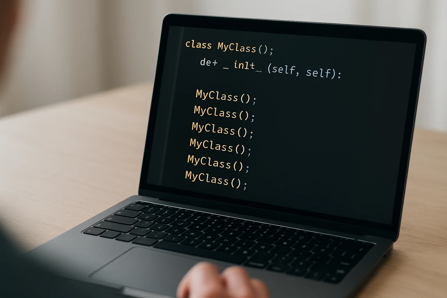 Ordinateur portable affichant un script Python où plusieurs objets sont instanciés les uns après les autres.