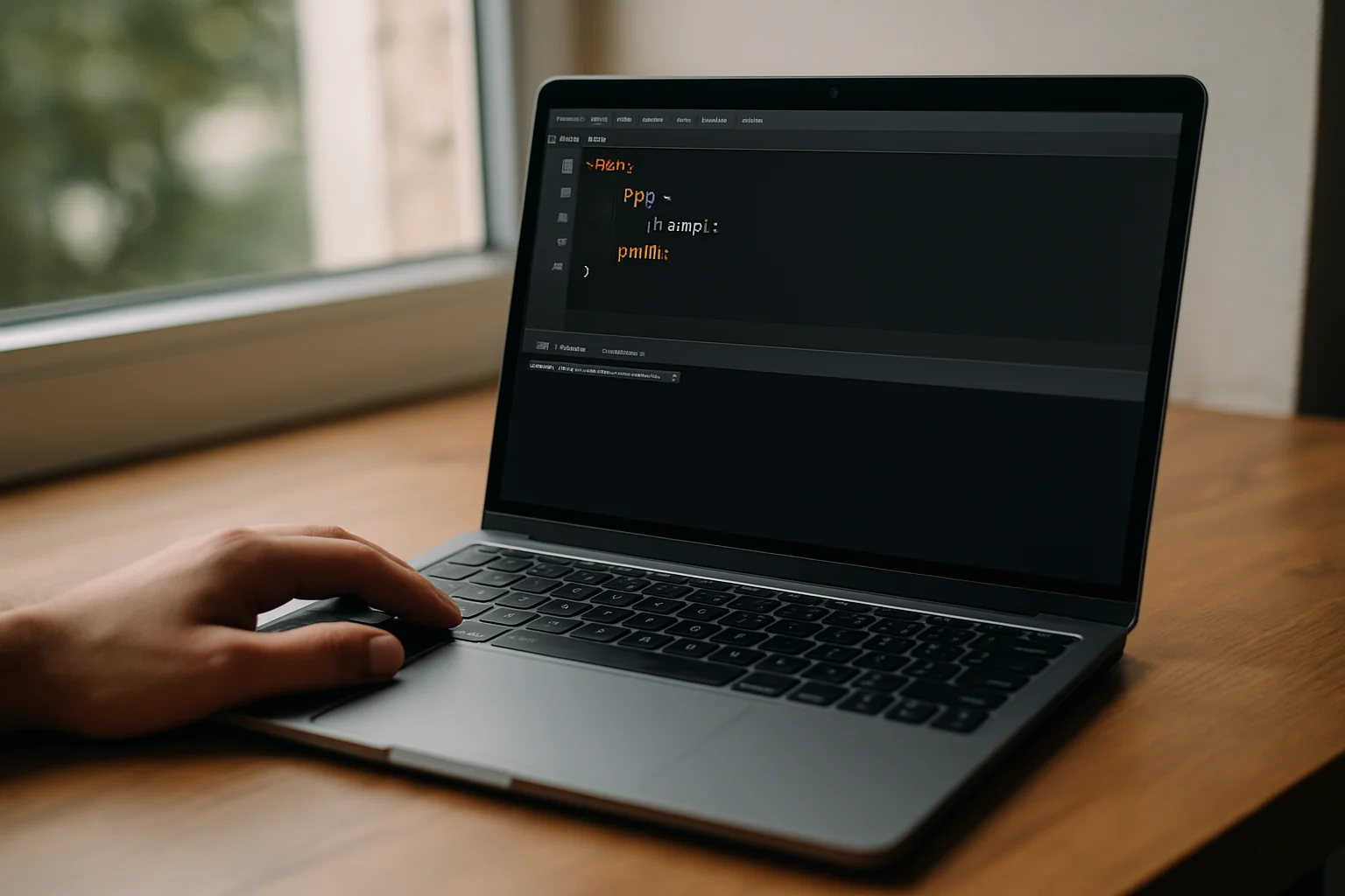 Ordinateur portable affichant un bloc Python encadré par une structure de gestion d’erreur, avec une console ouverte pour vérifier le résultat.