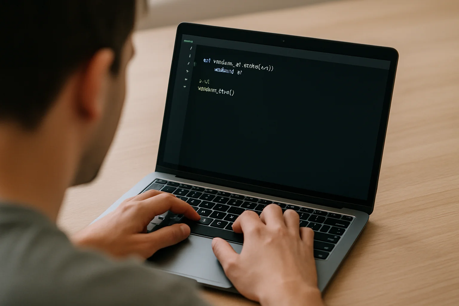 Une personne tape sur un ordinateur portable pour convertir une valeur numérique en texte dans un exemple Python simple.