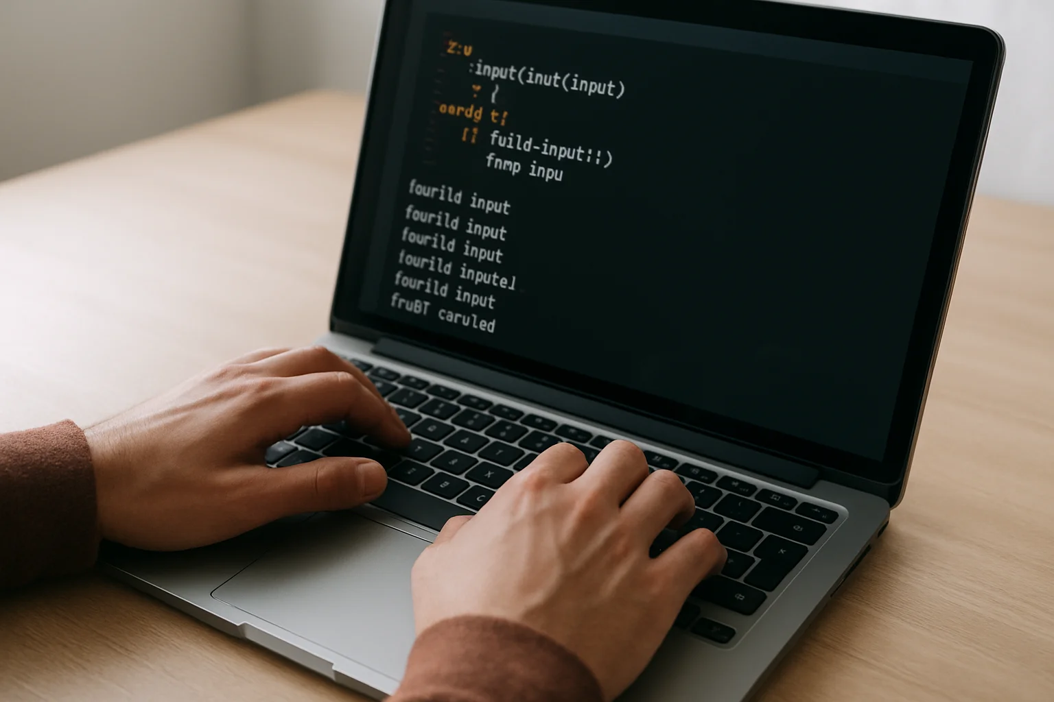 Vue rapprochée d’un ordinateur portable pendant un exercice Python sur la gestion d’erreurs de conversion avec try et except.