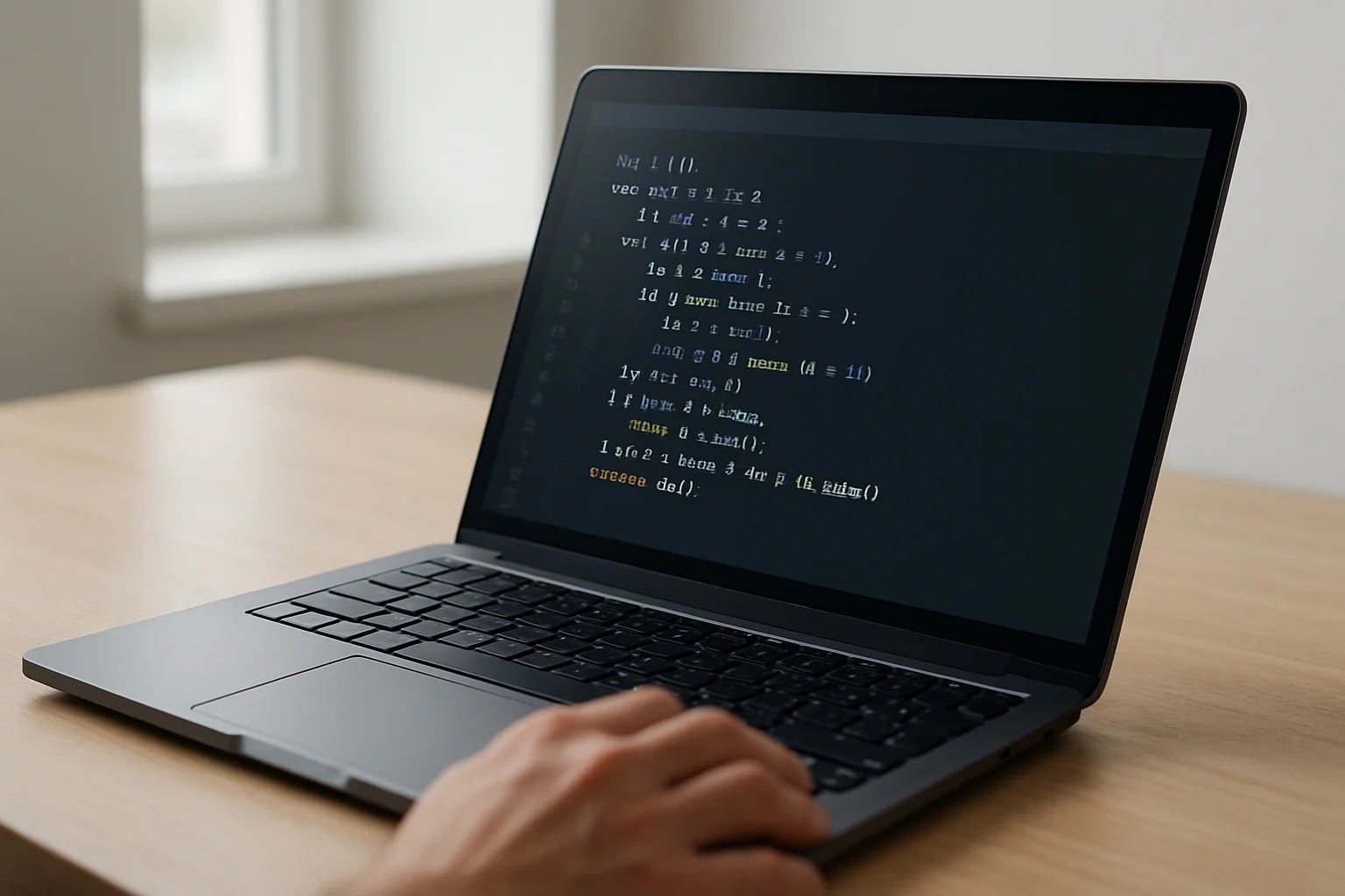 Vue de côté d’un ordinateur portable affichant un exemple compact combinant plusieurs opérations d’analyse d’une liste, avec une main près du clavier.